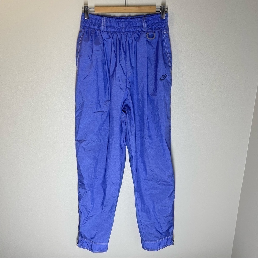 Nike Vintage Nylon Pants Purple Lined Elastic Waist Side Swoosh Size L Women’s